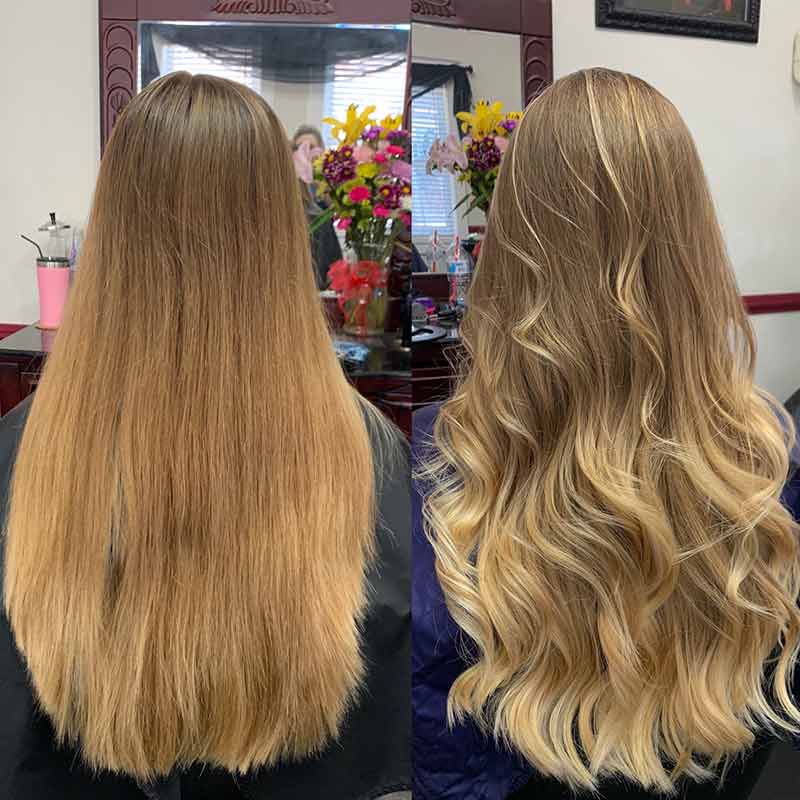 Long hand painted blonde with cool toned ends